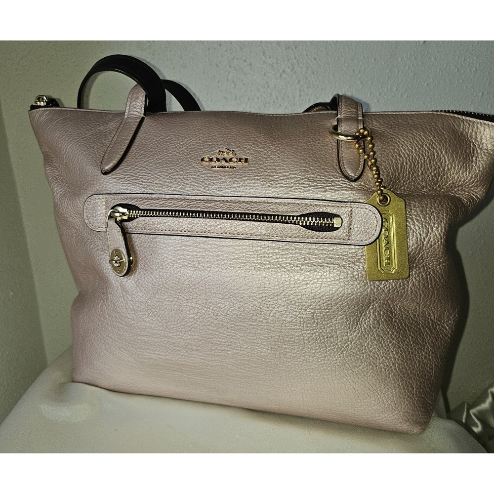 Coach Taylor Tote Shoulder Bag Rare Rose Gold Metallic Pebble Leather